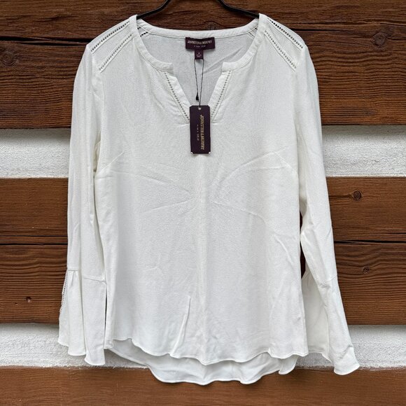 JOHNSTON & MURPHY Women’s Bell Sleeves Top Cream, Crepe, Sz Small S 45-1544 NWT - Picture 2 of 16